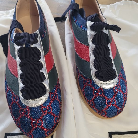 Gucci Lurex Calfskin Web GG Monogram Womens Falacer Sneakers 35.5 - Picture 7 of 7